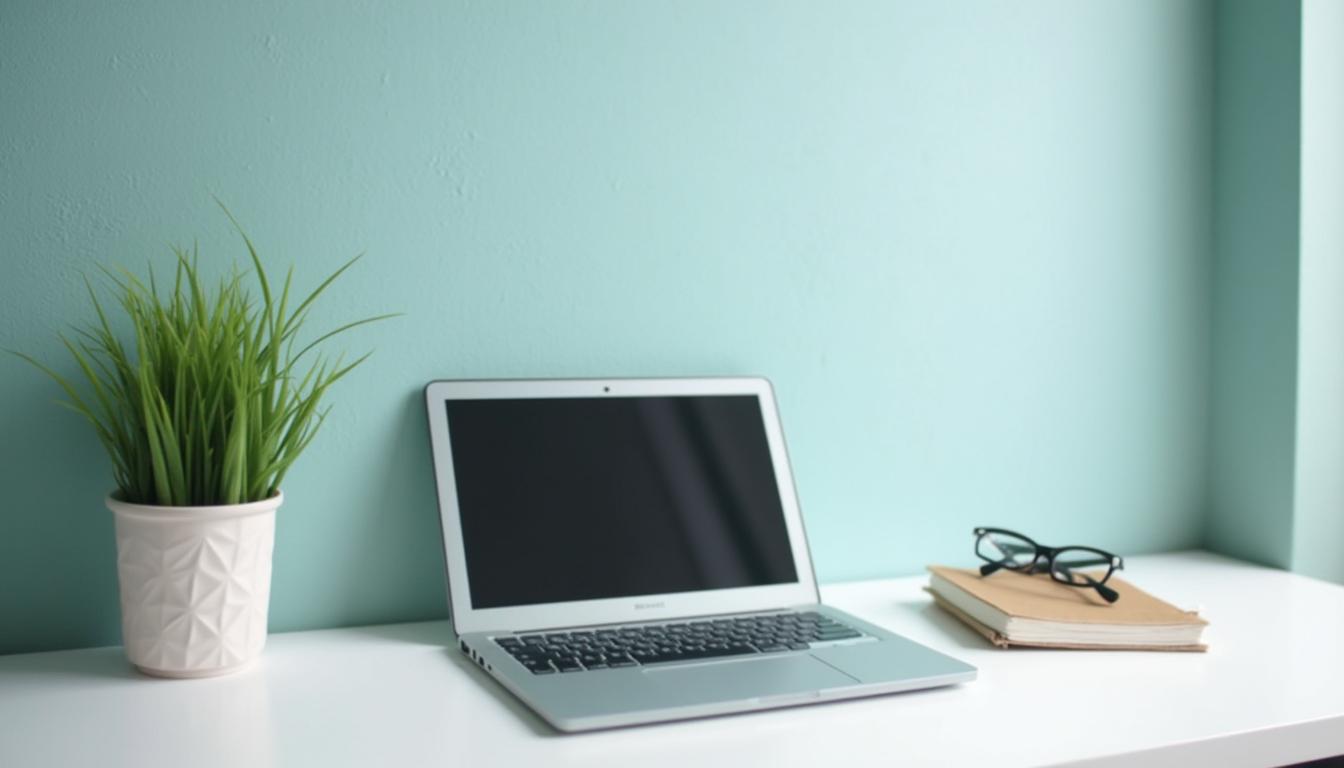 Digitaler Minimalismus im Büro mit Refurbished IT-Laptop und aufgeräumtem Arbeitsplatz