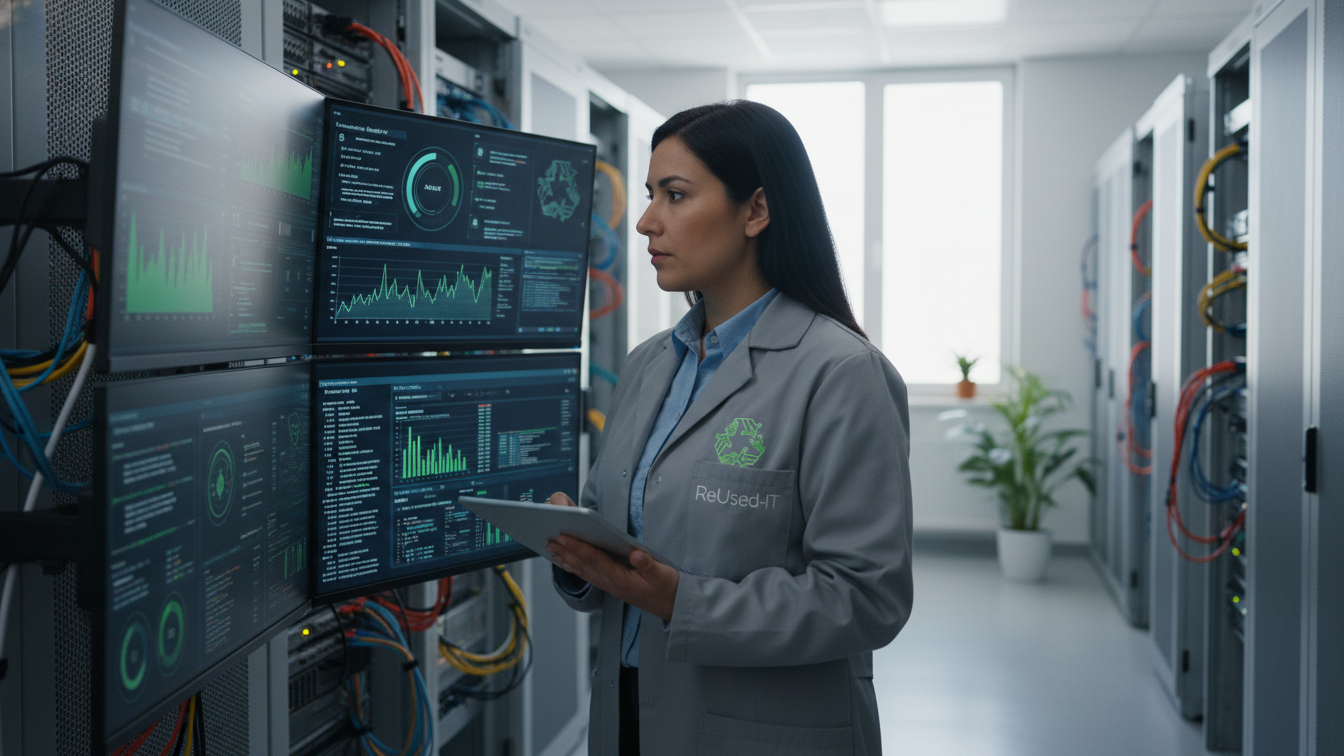 Techniker überwacht Responsible AI-Systeme für nachhaltige IT-Operationen bei ReUsed-IT