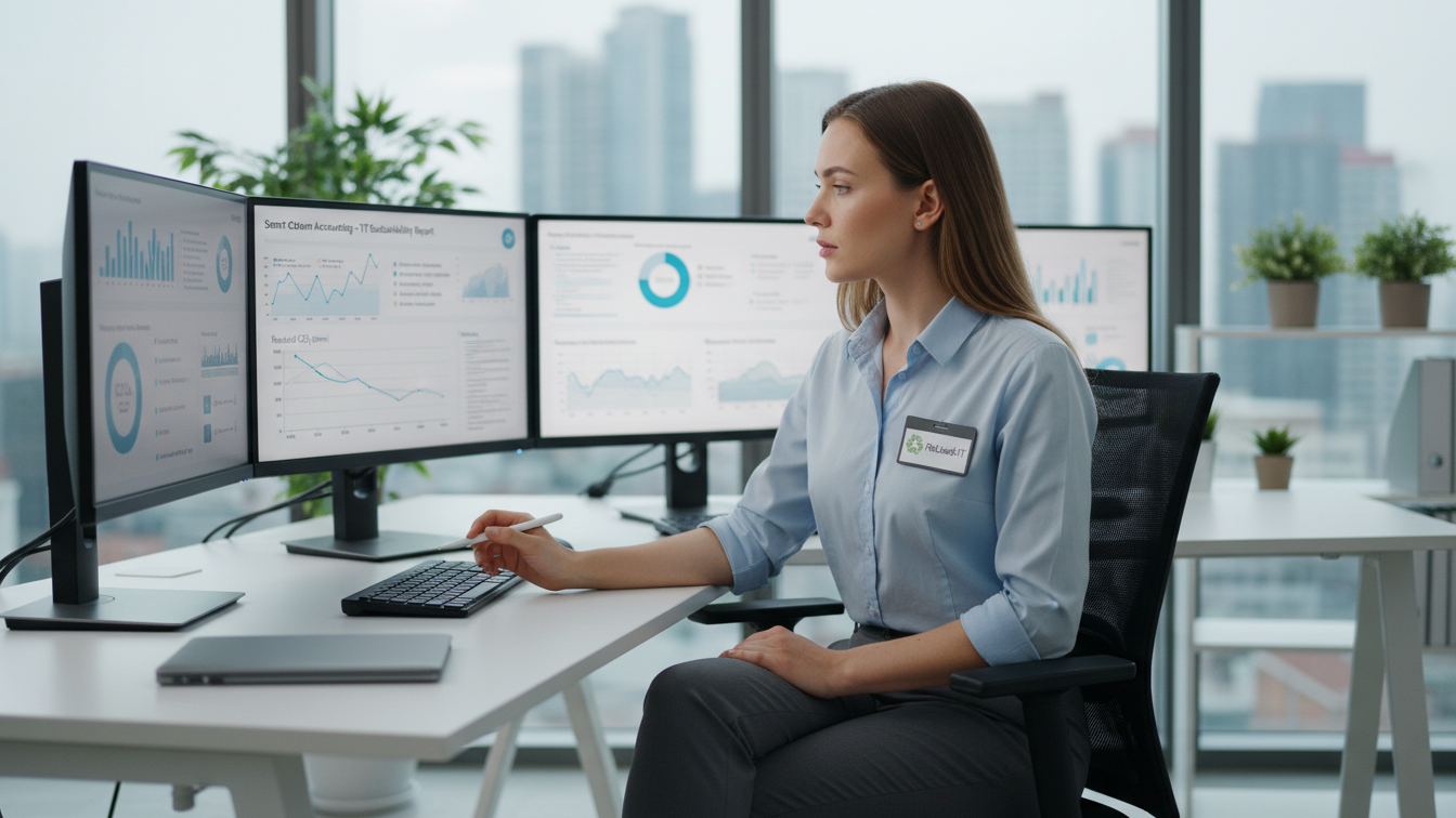 Analyst berechnet CO₂-Emissionen im Smart Carbon Accounting für nachhaltige IT bei ReUsed-IT