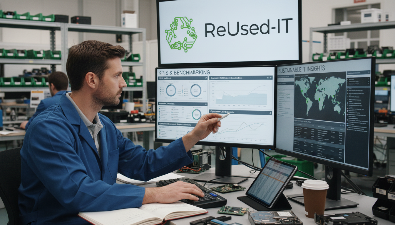 Techniker analysiert ESG-Kennzahlen und KPIs im Sustainable IT Benchmarking bei ReUsed-IT