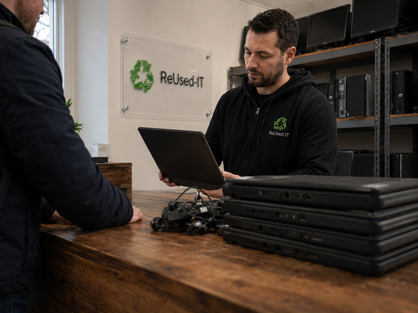 Techniker organisiert im ReUsed-IT-Labor die IT Reverse Logistics für die nachhaltige Rückführung und Wiederverwertung gebrauchter Firmenhardware.