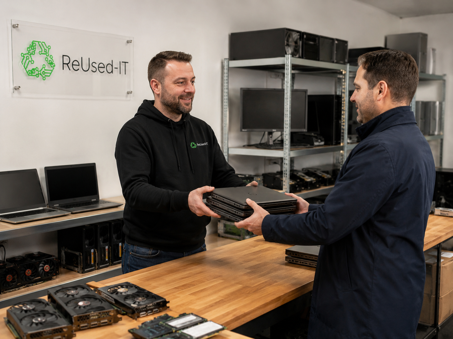 Techniker prüft gebrauchte Server im ReUsed-IT Labor zur Server Ankauf-Bewertung und nachhaltigen Wiedervermarktung alter IT-Systeme.