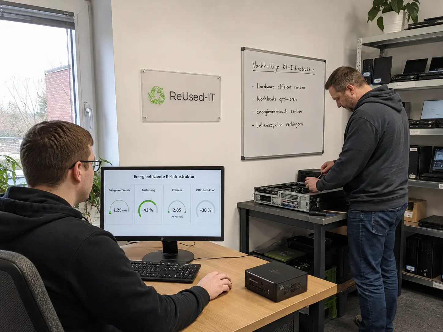 Nachhaltige AI-Infrastruktur im Unternehmen mit energieeffizienten Servern und moderner Cloud-Architektur für Sustainable AI Infrastructure