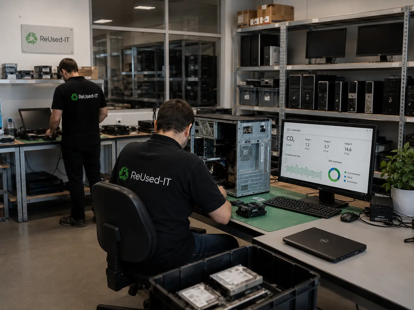 Analyst berechnet CO₂-Emissionen im Smart Carbon Accounting für nachhaltige IT bei ReUsed-IT