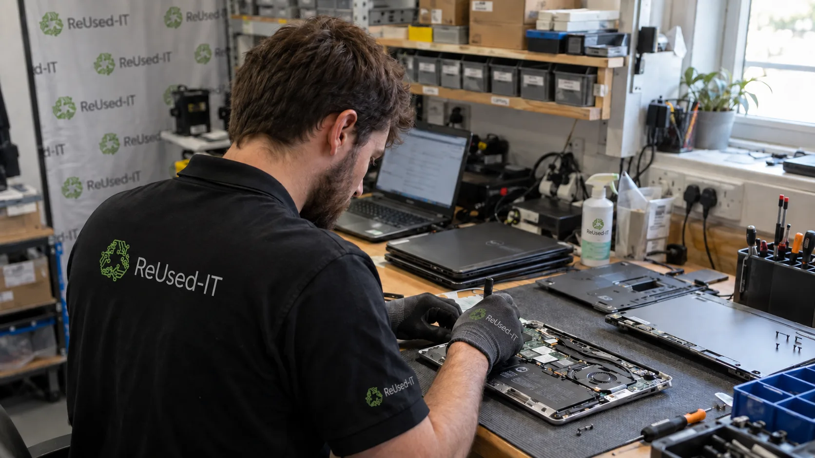 Techniker von ReUsed-IT bei der Aufbereitung eines gebrauchten Firmenlaptops