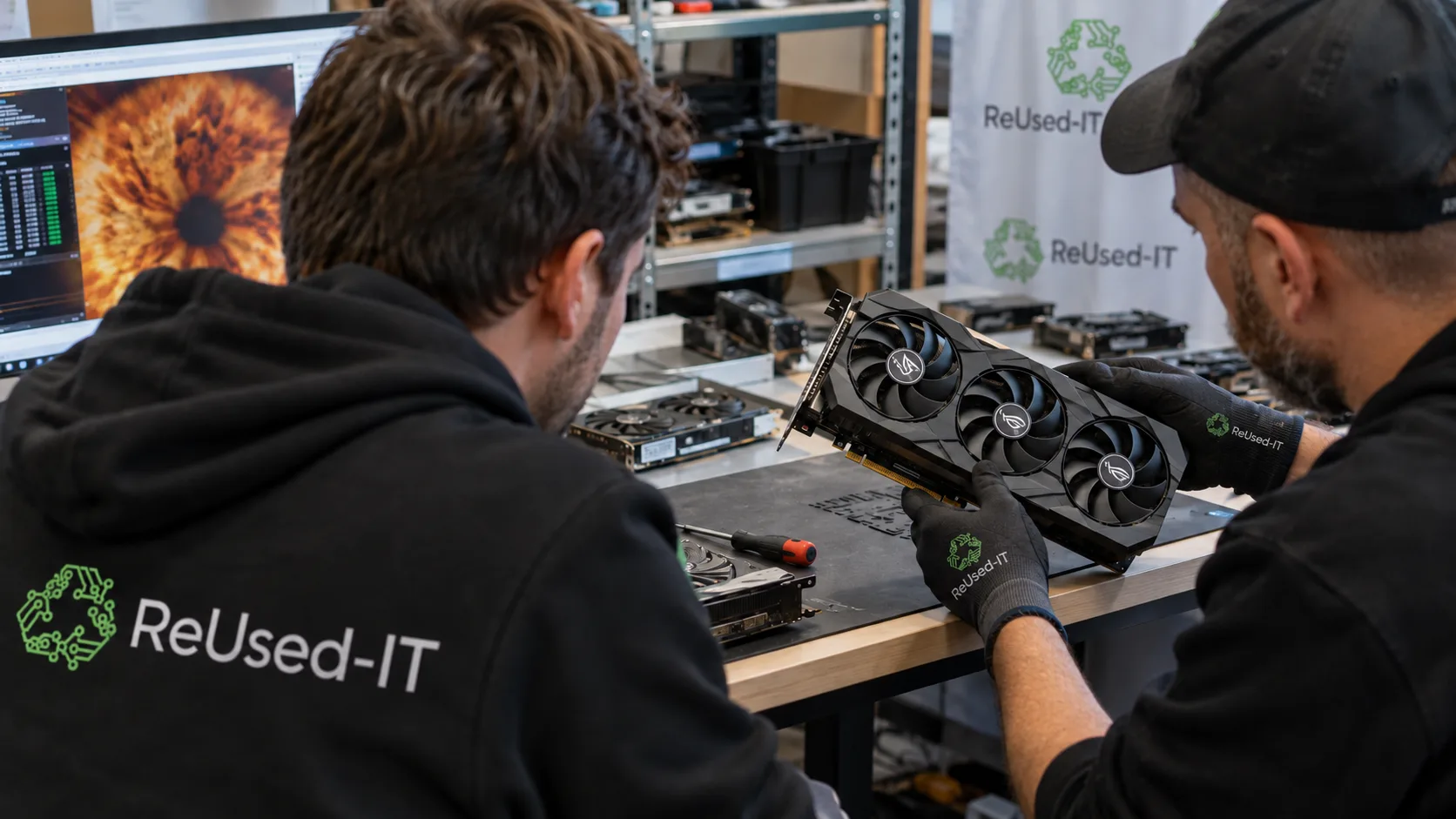 ReUsed-IT Techniker prüft gebrauchte IT-Hardware in der Werkstatt